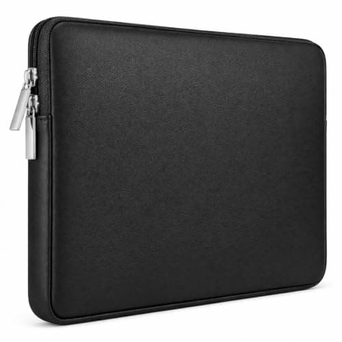 RAINYEAR 16 Inch Laptop Sleeve Soft PU Leather Water Resistant Case, Black