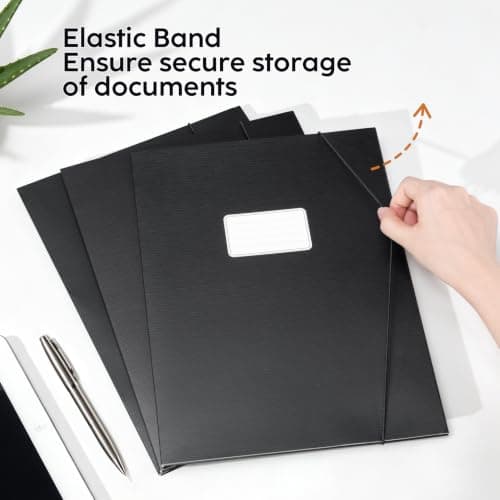 JiaWei Folders for Paperwork A4, Pack of 12 File Folder, 11mm Spine, Made of 350 g/㎡ Strong Cardboard with 3 Flaps & Elastic Strap, Document Organiser - Black — view 6