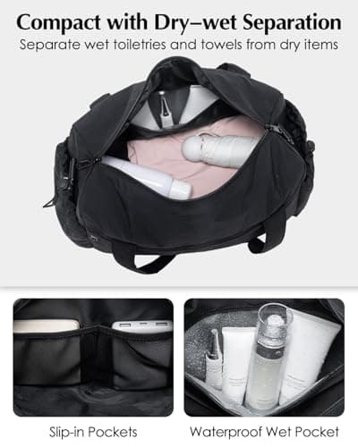 Small Gym Bag Womens with Yoga Mat Holder and Wet Compartment, Puffer Black — view 3