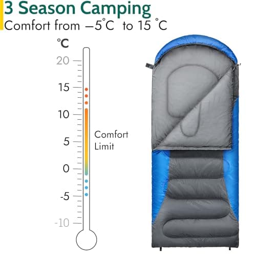 Trail Alpine 250 XL Sleeping Bag with Hood (L230cm x W100cm), Large Extra Wide Envelope Sleeping Bag, 2 to 3 Season Camping, Lightweight, Water Resistant, Soft Polycotton Liner, Compression Bag (Blue) — view 3