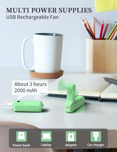 LETSCOL Handheld Mini Fan, 3 in 1 Hand Held Cooling Device, Portable and Personal with Power Bank & Flashlight, Foldable for Travel, Desk, Makeup (Light Green) — view 4
