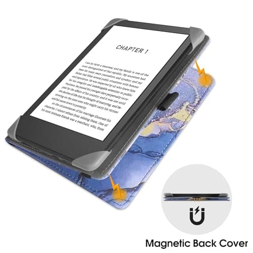 HGWALP Universal Case for 6" eReaders, Folio Leather Stand Cover with Handstrap Compatible with All 6 inch Paperwhite/Kobo/Tolino/Pocketook E-Book Reader,Marble Purple — view 6