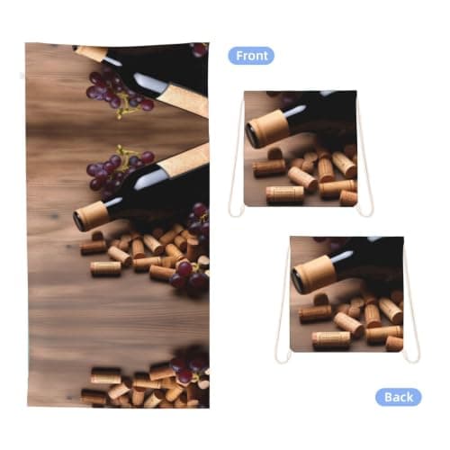 FHECVBN 2 in 1 Packable Towel Bag,Soft Absorbent Pool Towels Backpack Quick Dry Lightweight Beach Towels Wine Bottle Corks Grapes Drawstring Bag for Travel Camping Sports Picnic — view 2