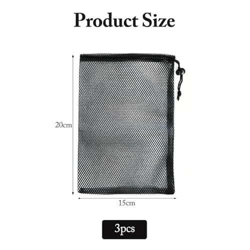 Elmsley 3 Pcs Mesh Drawstring Nylon Bag,15 x 20 cm Reusable Mesh Bags,Small Net Bag Drawstring,for Swimming,Travel Organization,School PE Kits,Storage Solutions,Lightweight & Portable (Black) — view 2