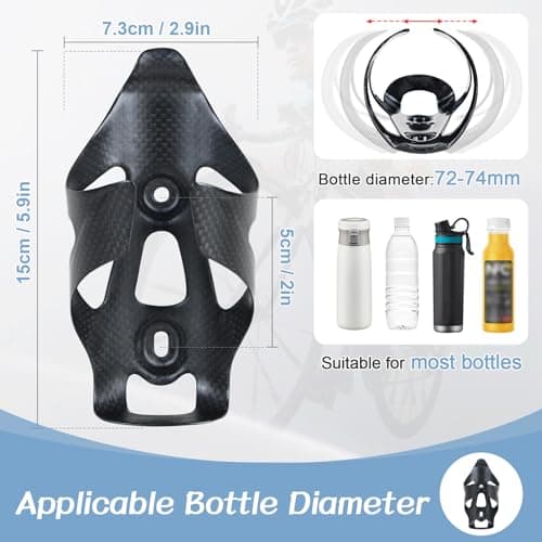 ROADNADO Carbon Bike Bottle Cages Ultralight only 22g Water Bottle Holder Carbon Fiber Bicycle Drink Holder Durable Cup Holder for Road Bike Mountain Bike for 72-74 mm Bottle (Classic Matte-1pcs) — view 2