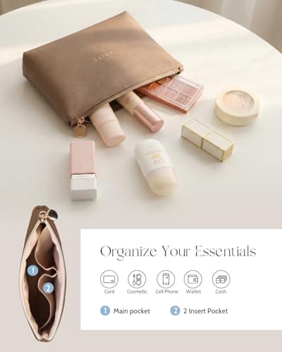 Prite Makeup Bag Toiletry Case for Women with Brush Holder, Beige, 2Pcs Set — view 3
