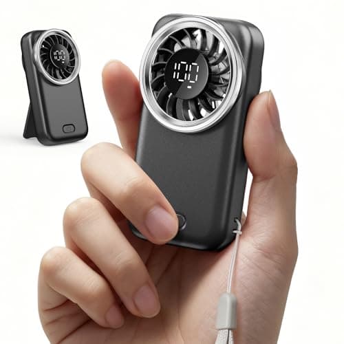 Otlonpe Mini Fan Handheld, Portable Pocket Fan USB Rechargeable, LED Display, 3-Speed, Slim and Lightweight, Folding Stand, Small Personal Hand Held Fans (Black)