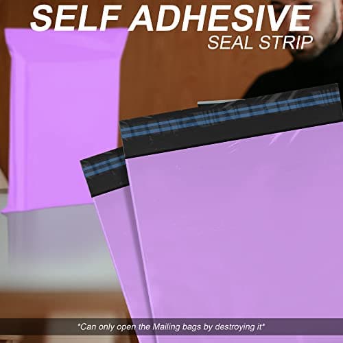 YUNJU 60 Mixed Mailing Postal Self-Seal Closure Plastic Bags - Envelopes for Posting Clothes, Postal, Packaging, Shipping Bags - Tempered Proof, Secure Medium Postage Bags - Mixed Sizes - Purple — view 2