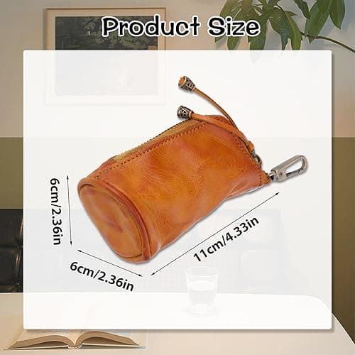 TIESOME Vintage Genuine Leather Zipper Coin Purse, Medieval Cowhide Change — view 3