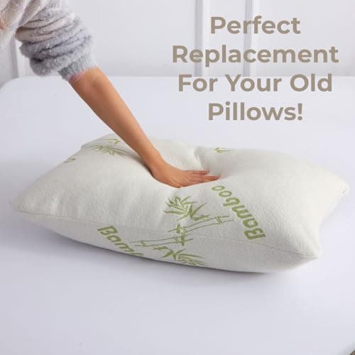 EDS Bamboo Memory Foam Pillow Pack of 2 Medium Firm Pillow for Neck & Shoulder Support Breathable Bed Pillow with Removable Machine Washable Cover for Side Back & Stomach Sleepers (Pack of 2) — view 6