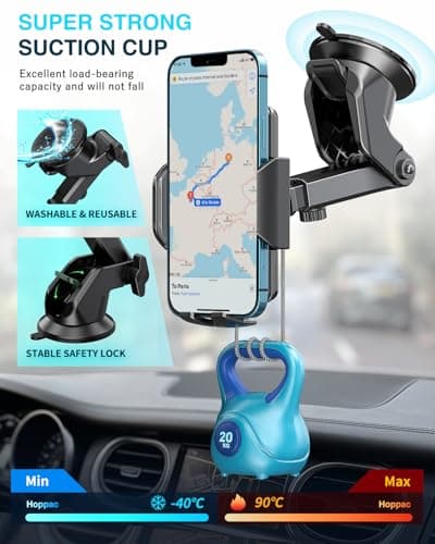 Hoppac Car Phone Holder, Ultra Strong Suction Mobile Phone Holder for Dashboard & Windscreen, 360° Rotation & One Button Release, Car Phone Mount for Smartphone 4.0''-7.0'' — view 2