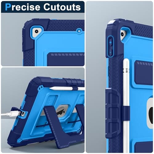 Ovenoe for iPad 9th/8th/7th Generation 10.2 Case 2021/2020/2019, Rugged Shockproof Kids Case with Built-in Stand/Hand Strap, Pen Holder for iPad 10.2 Inch, Navy Blue + Blue — view 5