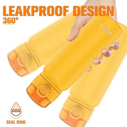 GOPPUS 600ml/20oz Insulated Water Bottle with Spout Lid (No Straw) Leakproof Stainless Steel Sports Bottle with One Hand Open Lid Double Wall Flask with Handle Keeps Drinks Cold BPA Free (Yellow) — view 4
