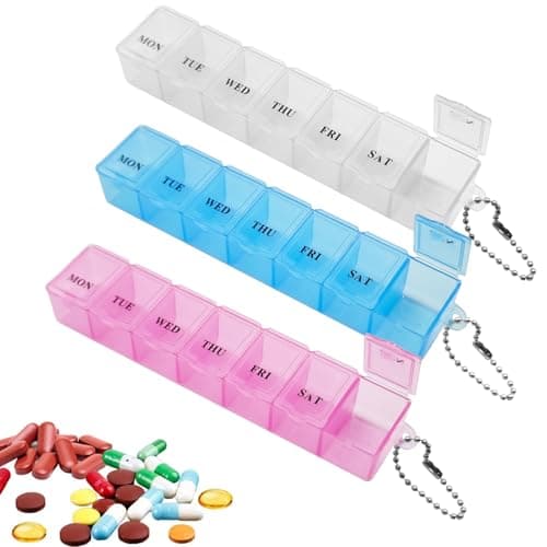 3 Pack Transparent Weekly Pill Box, Once Daily Tablet Organiser, Push Lid