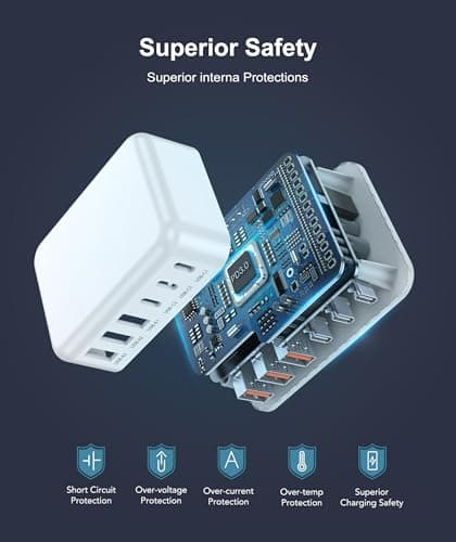 Fast Charger Block, GaN 6 Port USB C Charging Station Hub Cube, 100W Multiport Type C Wall Charger Power Strip Plug with PD 3.0+QC for iPhone 16 15 14 13 12 1 Pro Max XR XS 8 7, Samsung, iPad, Table — view 6
