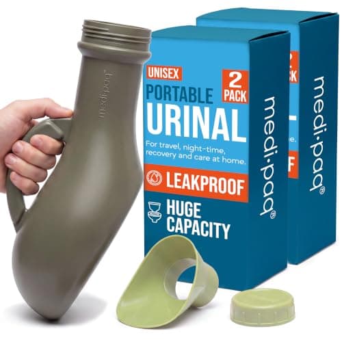 Medipaq Portable Urinal 1.2L 2 Pack, Male & Female Pee Bottle, Army Green