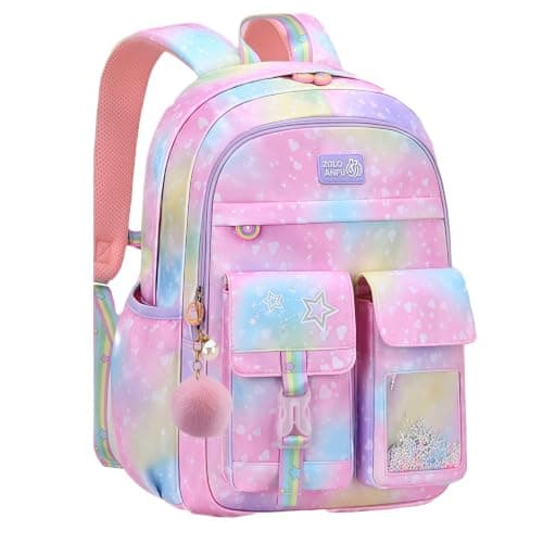 VIDOSCLA Cute Coloful Casual Daypack for Girls,Teens Elementary School Backpack,Primary Book Bags forTeens Gradient pink-S