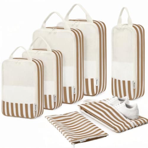 Meowoo 7 Set Compression Packing Cubes for Suitcases, Stripe Design