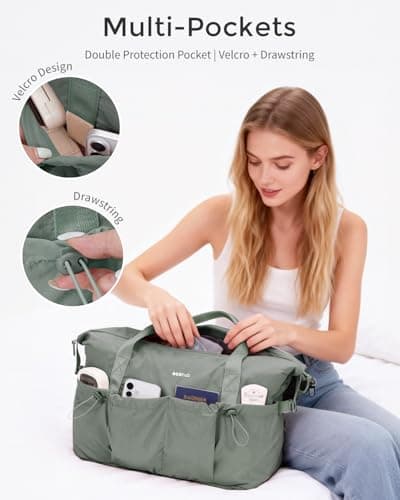 ECOHUB for Ryanair Cabin Bags 40x30x20, 24L Underseat Hand Luggage Bag, Recycled Lightweight Carry On Bag with Charge Hole, Water-Resistant Overnight Hospital Weekend Bag for Women, Sage Green — view 4