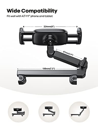 Lamicall Car Headrest Tablet Mount - [Aluminium Arm] Adjustable Car Tablet Holder, 360° Rotating Backseat Mount for Kids, for 2024 iPad Pro 13, Air 6, Mini, Tab, Phones, 4.7-13” Device - Black — view 5