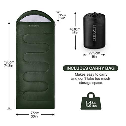 Coolzon Outdoor Sleeping Bag for Camping, for 3-4 Seasons, Adult Blanket, Small Packed Size, Ultralight Carry Bag, Soft, Thick and Warm, for Outdoor Camping, Travel, Hiking, Green — view 2