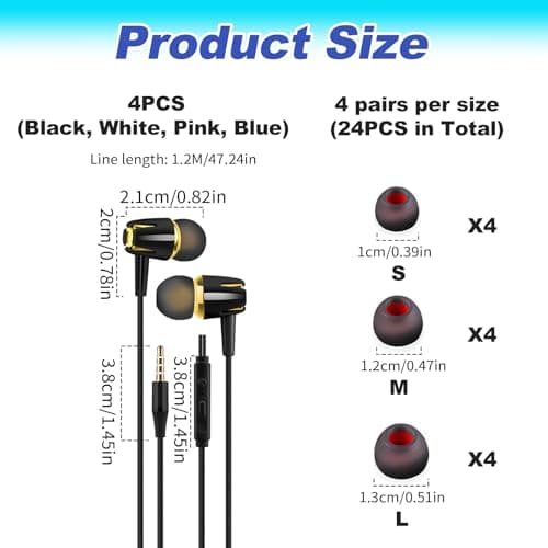 In-Ear Wired Noise Cancelling Headphones 4 Pairs Earphones with Microphone — view 2