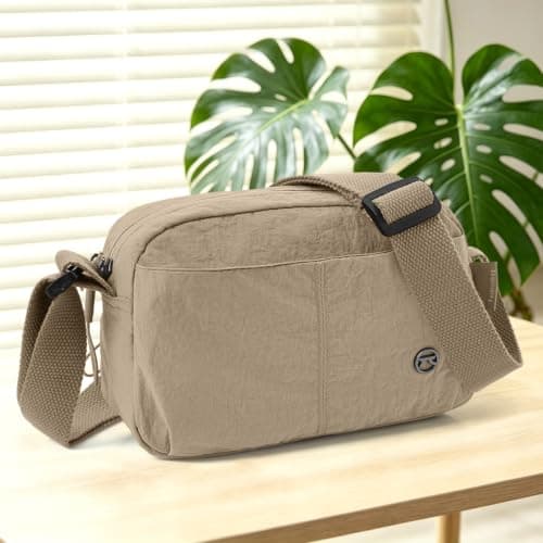 Vllcsla Crossbody Bag for Women Travel Small, 8.7″×3.9″×5.9″, Small Multi-Pocket Shoulder Bag with Adjustable Strap, Lightweight Fabric Cross Body Handbags, Anti Theft Sling Bags Daily Use (Khaki) — view 3