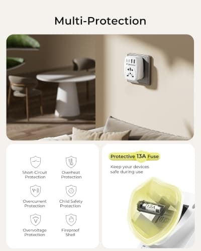 LENCENT World To UK Plug Adapter with 2 USB-C & 2 USB-A Ports, 13A Fuse — view 6