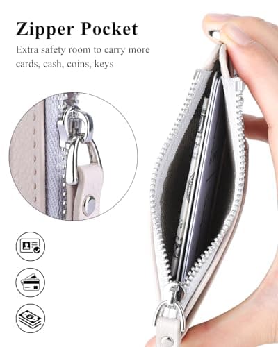 Teskyer Card Holder Wallet, Slim Credit Card Wallets, Minimalist, RFID Blocking, 1 ID Window, with Zipper, Holds up to 8 Cards, Beige — view 2