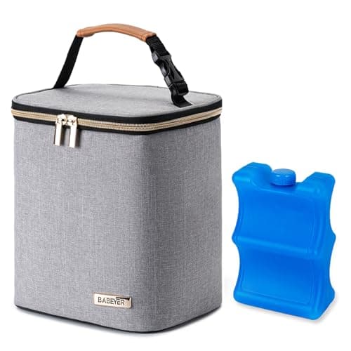 BABEYER Breastmilk Cooler Bag with Ice Pack, Insulated Baby Bottles Bag for 4 Baby Bottles(up to 120ml-270ml) for Daycare Travel Nursing Mom, Grey