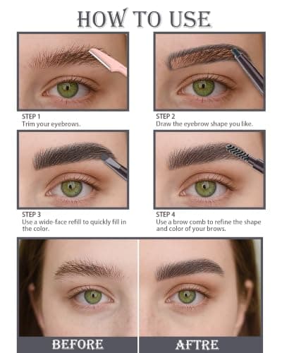 Berinist Waterproof Eyebrow Pencils for Women, 6 Pack Double Sided Grey Eyebrow Pencil with Razor Set, Triangle Tip Makes Defining and Filling Eyebrows for One — view 6