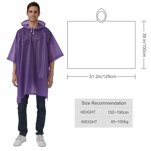 UPSEN Rain Ponchos for Adults, 2 Pcs Reusable Raincoats Coats Jackets Emergency for Women Men with Hood, Purple — view 2