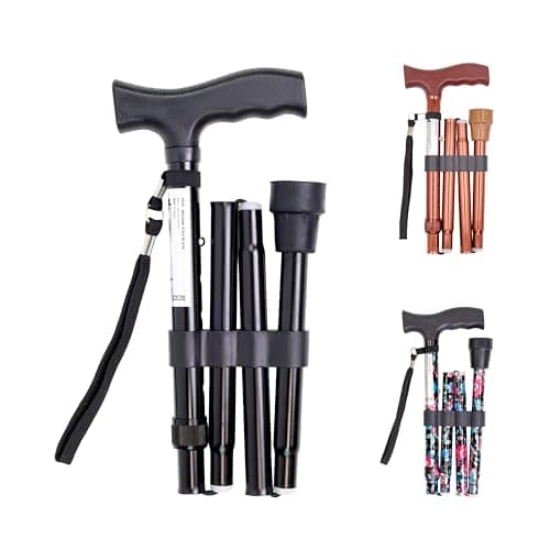 PEPE Mobility Folding Walking Stick for Women and Men, Adjustable, Black