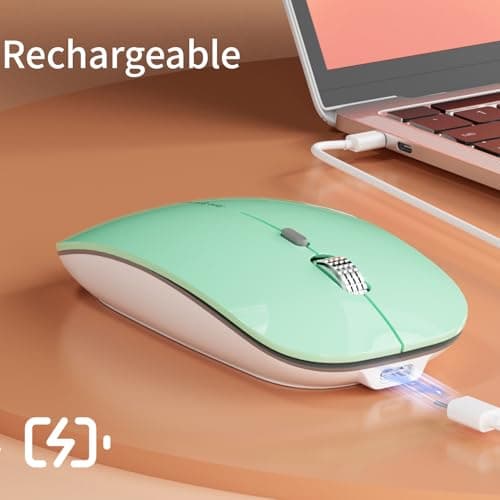 Uiosmuph Q5 Wireless Mouse, Silent Rechargeable Mice for Laptop Slim- Mint — view 4