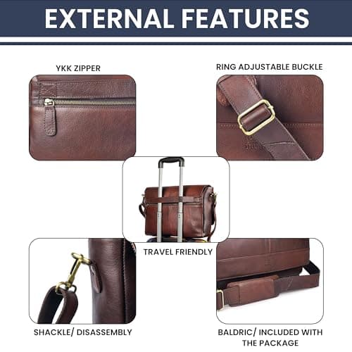 LEATHER VILLAGE Vintage Leather Handmade Laptop Messenger Bag-15.5 Inch Satchel-Red Briefcase Shoulder Bag for Men & Women, Crossbody Work Bag for Office, Travel, and Daily Use — view 6