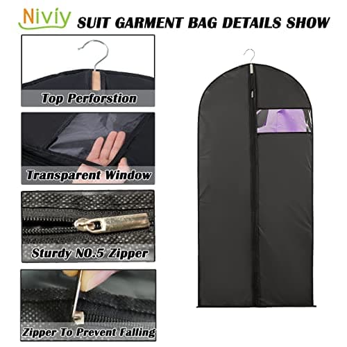 Niviy Suit Bags 60 x 120 cm, Black Garment Covers with Zip & Clear Window — view 3