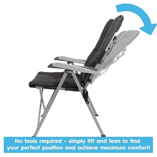 Harbour Housewares Reclining Camping Chair – Black - Pack of 2 Padded Foldable Outdoor Chair, Adjustable Backrest, Steel Frame, Portable with Carry Bag, Garden, Festival & Beach High Back Seating — view 6
