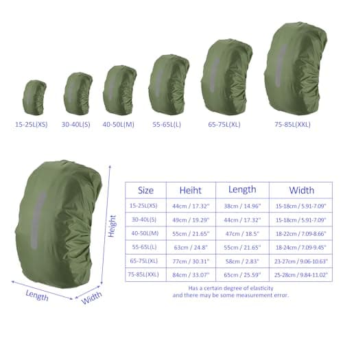 M METERXITY Backpack Rain Cover - Waterproof Lightweight Cover with Vertical Reflective Strap, Apply to Cycling/Mountain Climbing (75-85L, XXL, Olive) — view 3