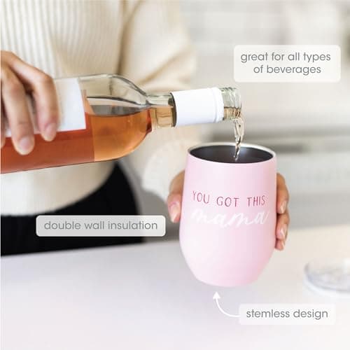 Pearhead “You Got This Mama” Wine Tumbler for Mom, 12 oz Insulated Stainless Steel Tumbler with Lid, Travel Coffee Mug for Women, Mother’s Day Gift, New Mom Gift, Stemless Wine Cup — view 3