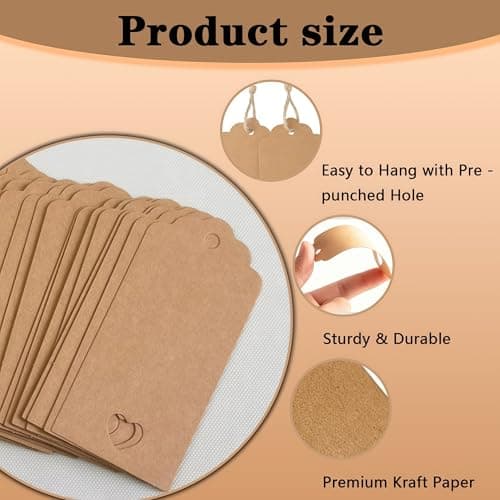 Brown Gift Tags - 100PCS Kraft Paper Tags with String, 9.5x4.5cm Blank Wedding Favour & Name Labels for Presents, Luggage, Christmas & Crafting Supplies — view 3