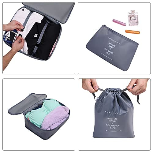 OSDUE Packing Cubes for Suitcase, 8 PCS Travel Organiser Packing Bags Lightweight Waterproof Luggage Packing Organizers for Clothes Shoes, Travel Accessories, Grey — view 3