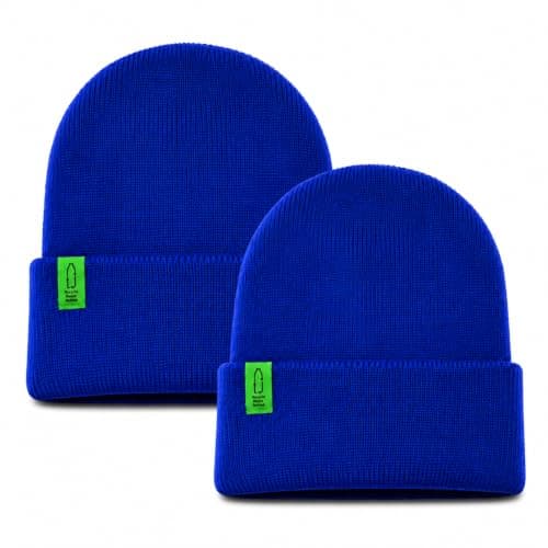 3CUBE Recycled Polyester Roll-Up Beanie Hats, Pack of 2, Unisex Winter Knitted Hats, Made from Recycled Plastic Bottles, One Size – Black, Navy and Royal Blue (Royal Blue)
