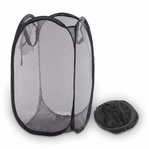HOMESHOPA Laundry Baskets Pop Up Mesh Washing Bag, Black Foldable Dirty Clothes Baskets with Handles&Side Pocket, Collapsible Toy Tidy Storage Organiser, Great for Kids Room, College Dorm Travel