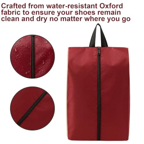 Waterproof Oxford Shoe Storage Bags, Dustproof Zippered Organiser Pouch for Trainers | Wine Red Gym & Travel Accessories — view 2