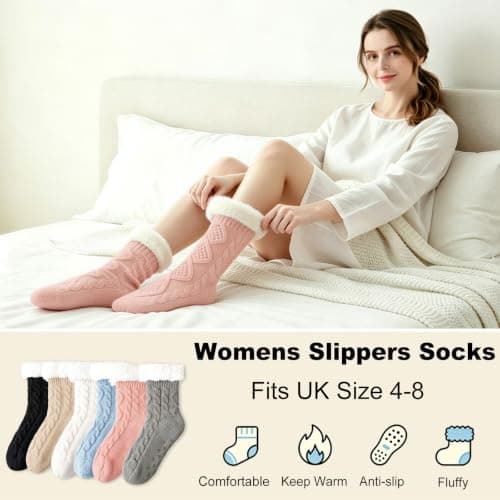 Womens Fleece Lined Slipper Socks, Non Slip Grips Warm Fluffy House Socks — view 6