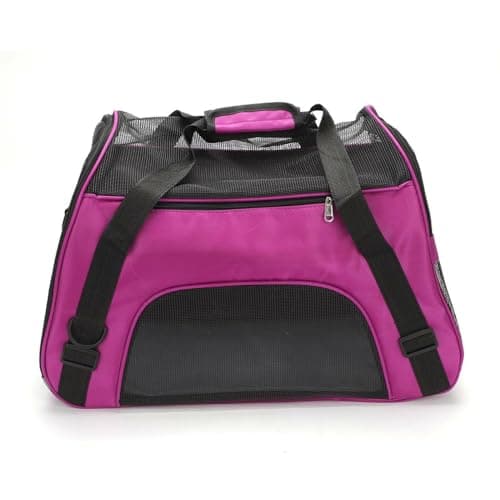 Expandable Foldable Pet Travel Carrier 55x34x25cm Oxford Cloth Breathable Mesh Cat Puppy Bag Multi Carry Straps Safety Clip Soft Transport Tote for Small Kittens Dogs Vet Car Trips (Purple)