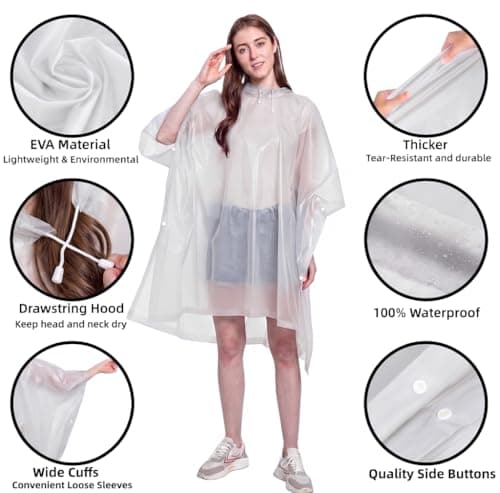 JITIFAZH Rain Poncho for Adults, 2‑Pack Reusable Waterproof Cape with Hood — view 3