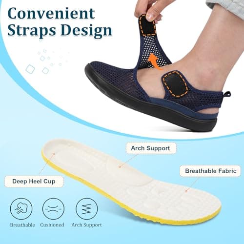 Ladies Mesh Walking Sandals Closed Toe Breathable Summer Trainers Lightweight Adjustable Wide Fit Holiday Shoes for Beach Garden Travel Daily Wear Non Slip Navy Blue — view 4