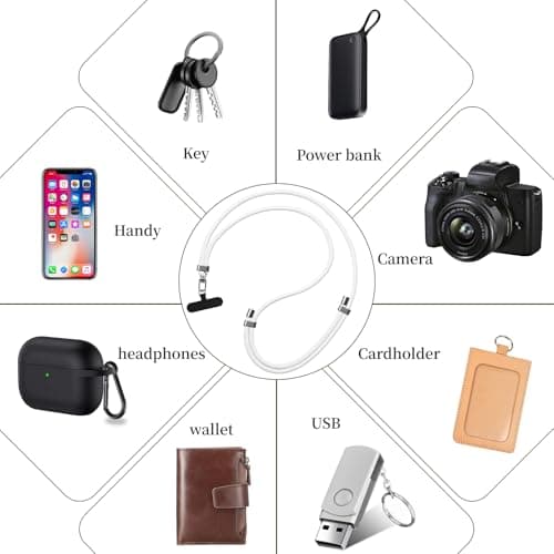 GanYesin Universal Phone Lanyard with 4 Patches, Adjustable Nylon Phone Strap for Men & Women Compatible with Most Phones, Key Lanyard and more for Outdoor Activities, Travel (White) — view 6