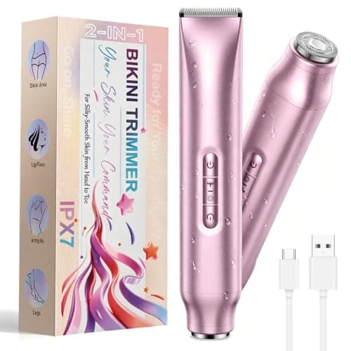 Lady Shavers for Women, 2-in-1 Painless Bikini Trimmer Women & Facial Hair Remover, Wet/Dry Rechargeable Electric Razor with Battery Indicator, Portable for Face, Underarm, Legs & Pubic Hair, Pink